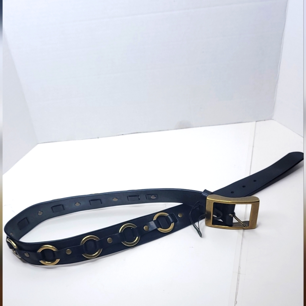 WCW brand Leather and Brass Ring Buckle Belt